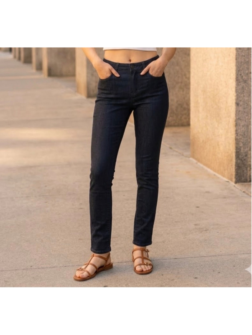Women's Prana Kayla High Rise Jeans size 8 32 in Inseam Dark Denim Slim Straight - Picture 2 of 15